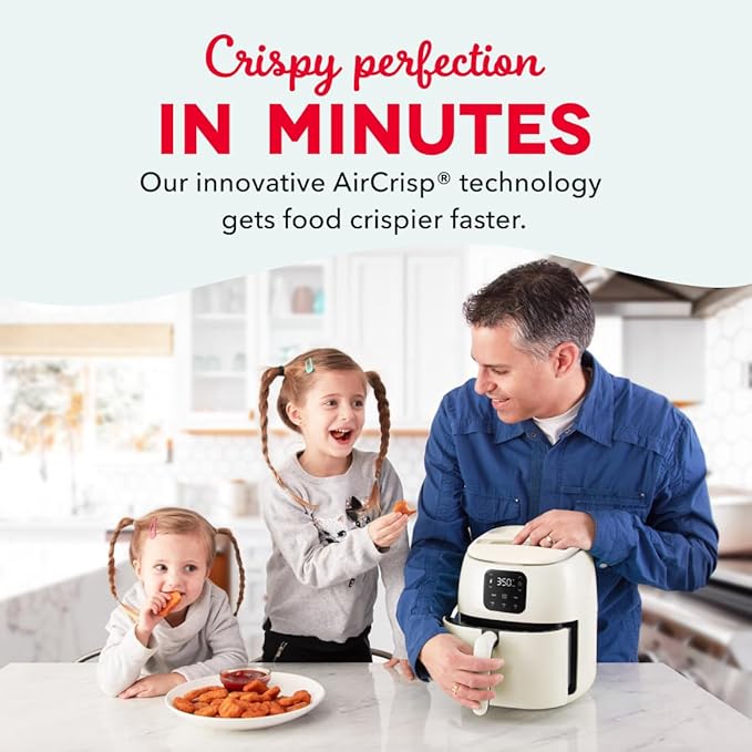 Dash Tasti-Crisp™ Digital Air Fryer – 2.6 Quart Small Compact Mini Air Fryer for French Fries, Nuggets & More, 1-2 People, Auto Shut Off, Adjustable Temp, Dishwasher Safe Parts - Cream