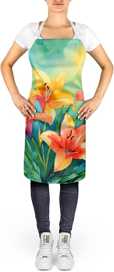 Caroline's Treasures Lilies in Watercolor Apron Cooking Kitchen Server Baking Crafts Gardening for Adult Women Men, Unisex, Large, Multicolor