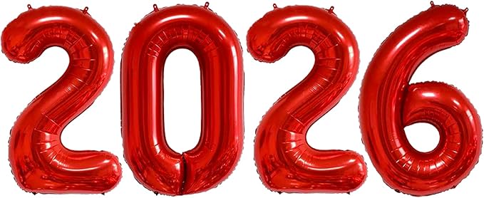 Huge Red 2026 New Year Balloons 40 Inch 2026 Red Mylar Foil Helium Number Balloons Christmas New Year Eve Graduation Party Decorations Supplies