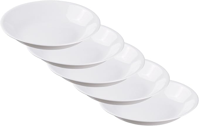 CORELLE J420-N CP-9637 Plate, Outer Diameter 8.5 x Height 1.6 inches (21.5 x 4 cm), Break-Resistant, Lightweight, Winter Frost White, Deep Plate, Set of 5