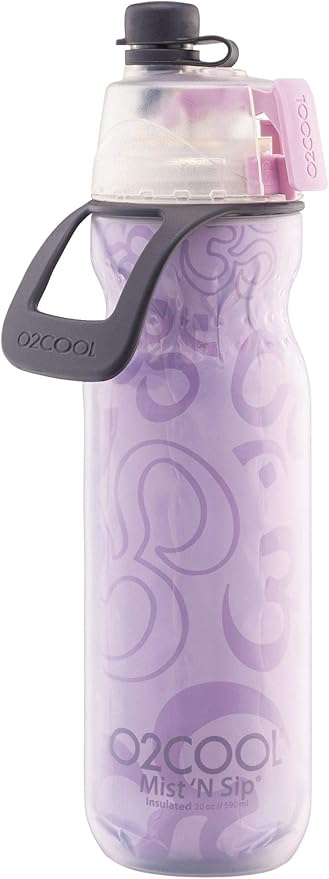 O2COOL Mist 'N Sip Misting Water Bottle 2-in-1 Mist And Sip Function With No Leak Pull Top Spout Reusable Sports Water Bottle - 20 oz (Yoga Lilac)