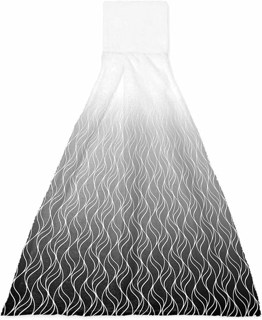 Alandar Home Kitchen Tie Towel Set of 1, Abstract Stripe Black Gradient Absorbent Soft Hand Towels for Bathroom Hanging Towels, Modern Morocco Line Fast Drying Cleaning Cloth with Loop