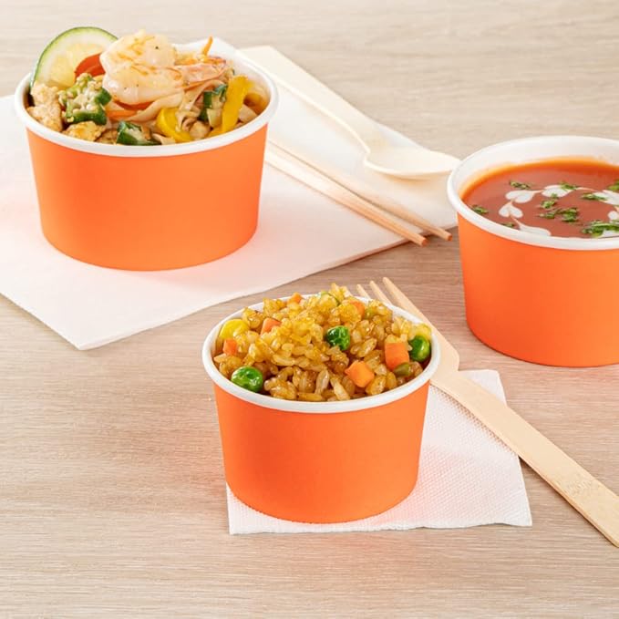 Coppetta 3-Ounce Dessert Cups, 50 Disposable Ice Cream Cups - Lids Sold Separately, Durable, Orange Paper Frozen Yogurt Bowls, For Hot And Cold Foods, Perfect For Gelato Or Mousse - Restaurantware