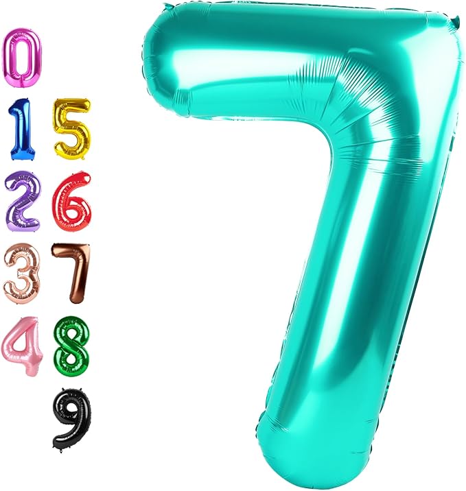 Balloon Numbers 40 Inch, 7 Balloons for Birthday Party, Blue Green Number Balloons for 7, 17, 27 Game Competition Wedding Anniversaries Themed Party