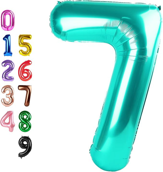 Balloon Numbers 40 Inch, 7 Balloons for Birthday Party, Blue Green Number Balloons for 7, 17, 27 Game Competition Wedding Anniversaries Themed Party