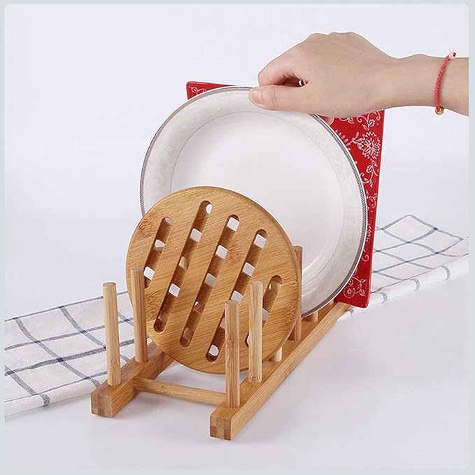 2pcs Wood Dish Racks Kitchen Countertop Plate Drainers Kitchen Supplies