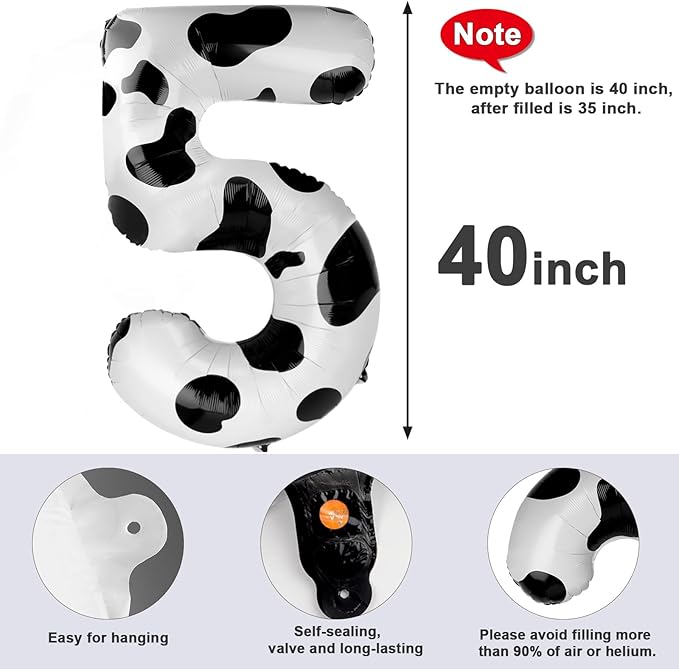 Balloon Numbers 40 Inch 5 Ballon for 5th Birthday Decorations, 15 25 35 50 Big White Black Number Balloons for Wedding Photo Shoot Party Decor