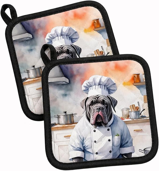 Caroline's Treasures Neapolitan Mastiff The Chef Pair of Pot Holders Kitchen Heat Resistant Pot Holders Sets Oven Hot Pads for Cooking Baking BBQ, 7 1/2 x 7 1/2