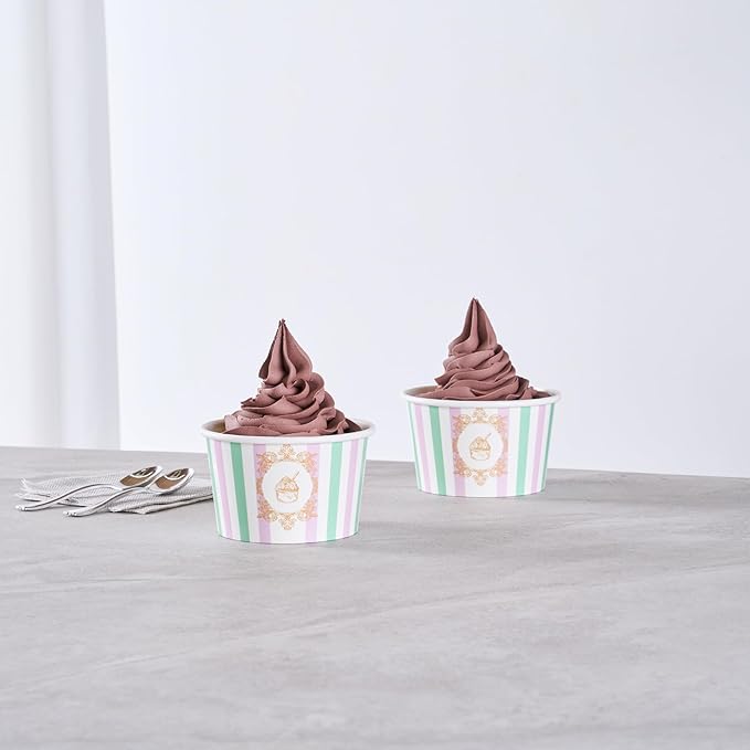 Coppetta 8 Ounce Dessert Cups, 200 Greaseproof Ice Cream Cups - Lids Sold Separately, For Hot And Cold Foods, Purple And Blue Stripe Paper Yogurt Bowls, Disposable, Sturdy - Restaurantware