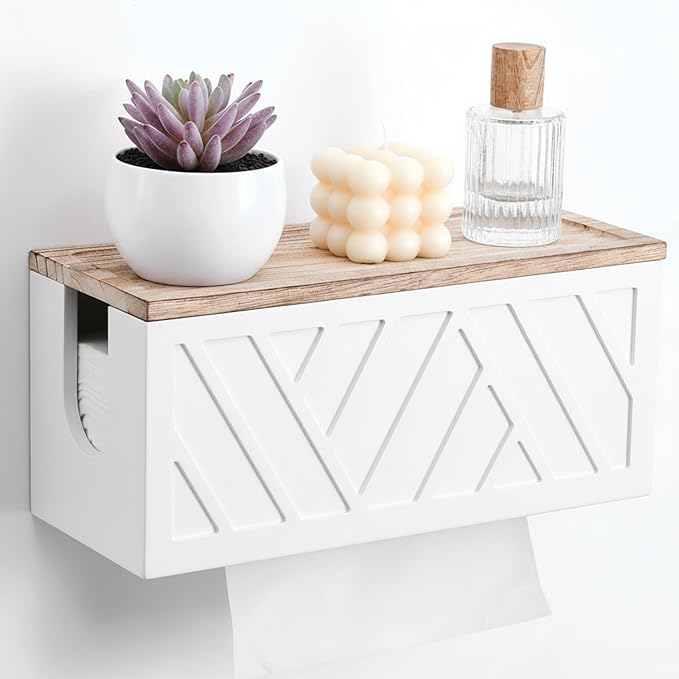 Paper Towel Dispenser Wall Mount Paper Towel Holder with Lid Solid Wood Commercial C-Fold, Z-Fold Hand Papers Towels Holder Dispenser Hand Towels Holders for Bathroom Kitchen Office Decor (White)