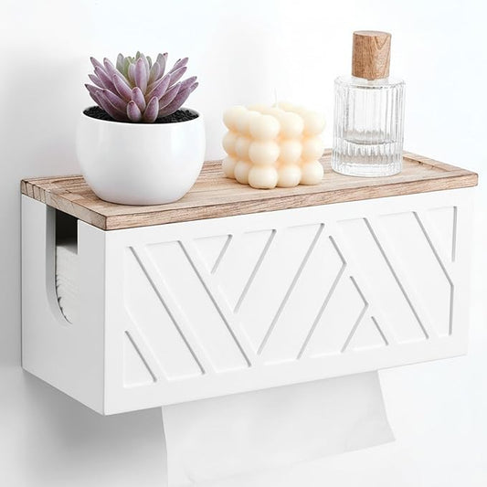 Paper Towel Dispenser Wall Mount Paper Towel Holder with Lid Solid Wood Commercial C-Fold, Z-Fold Hand Papers Towels Holder Dispenser Hand Towels Holders for Bathroom Kitchen Office Decor (White)
