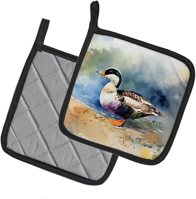 Caroline's Treasures Common Eider Duck Pair of Pot Holders Kitchen Heat Resistant Pot Holders Sets Oven Hot Pads for Cooking Baking BBQ, 7 1/2 x 7 1/2