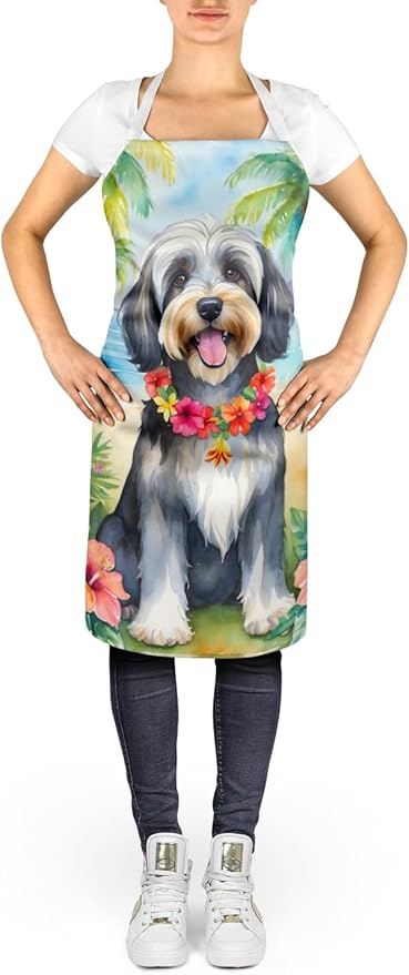 Caroline's Treasures Tibetan Terrier Luau Apron Cooking Kitchen Server Baking Crafts Gardening for Adult Women Men, Unisex, Large, Multicolor