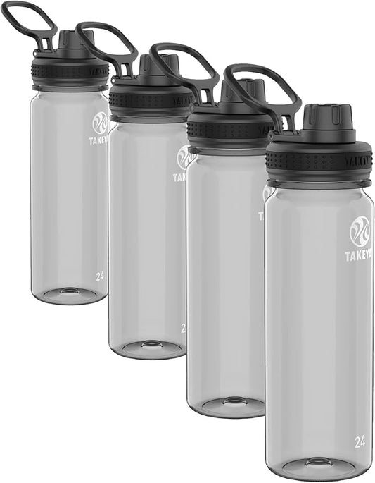 Takeya Tritan Sport Water Bottles with Spout Lid - BPA-Free & Dishwasher-Safe Bottle - Reusable Bottle with Lid Handle - Simple Leak-Proof Water Bottles - 24 oz, Stormy Black (Pack of 4)