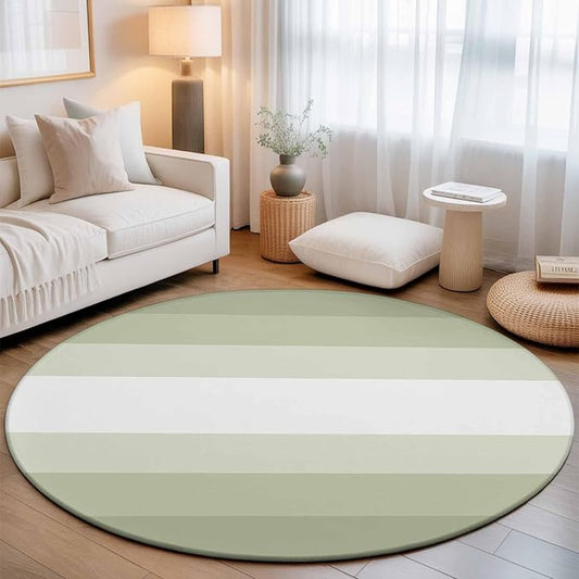 Washable Round Area Rug Modern Sage Green Gradient Style Circle Rugs Floor Carpet for Living Room Bedroom, Farmhouse Ombre Stripe Soft Non Slip Round Rug 3ft
