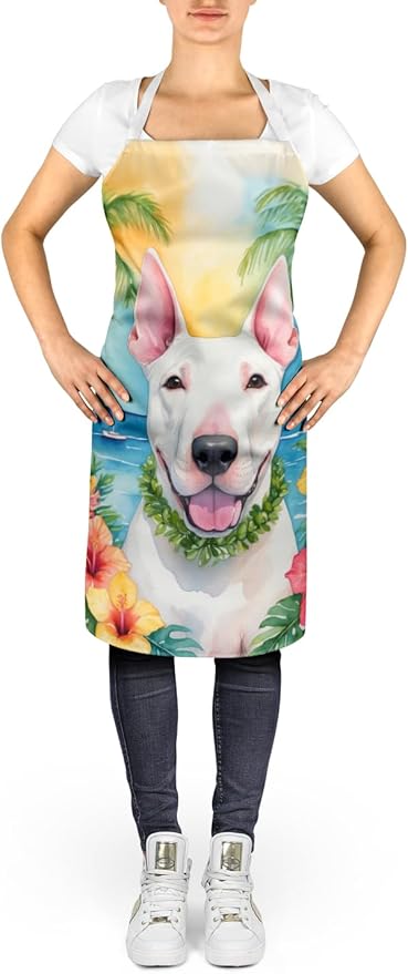 Caroline's Treasures English Bull Terrier Luau Apron Cooking Kitchen Server Baking Crafts Gardening for Adult Women Men, Unisex, Large, Multicolor