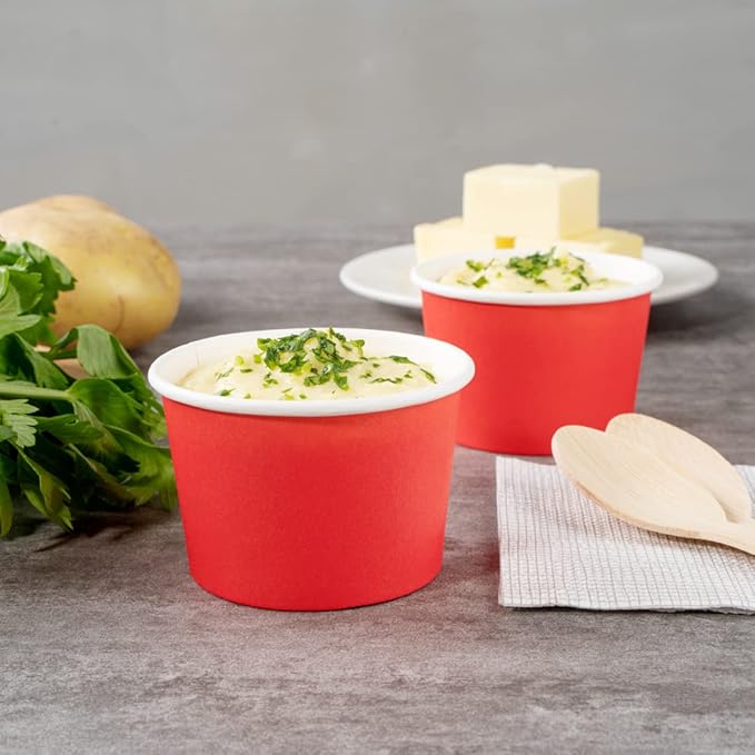 Coppetta 4 Ounce Dessert Cups, 200 Disposable Ice Cream Cups - Lids Sold Separately, Heavy-Duty, Red Paper Frozen Yogurt Bowls, For Hot And Cold Foods, Perfect For Gelato Or Mousse - Restaurantware