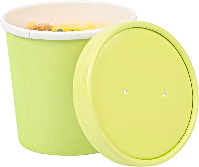 Restaurantware-LIDS ONLY: Bio Tek Lids For 8/12 Ounce Soup Containers, 200 Vented Lids For Paper Soup Containers - Soup Cups Sold Separately, Microwavable, Green Paper Lids, Hot And Cold Foods
