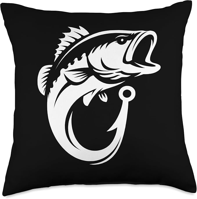 Bass Fish Hook Art Fishing Throw Pillow