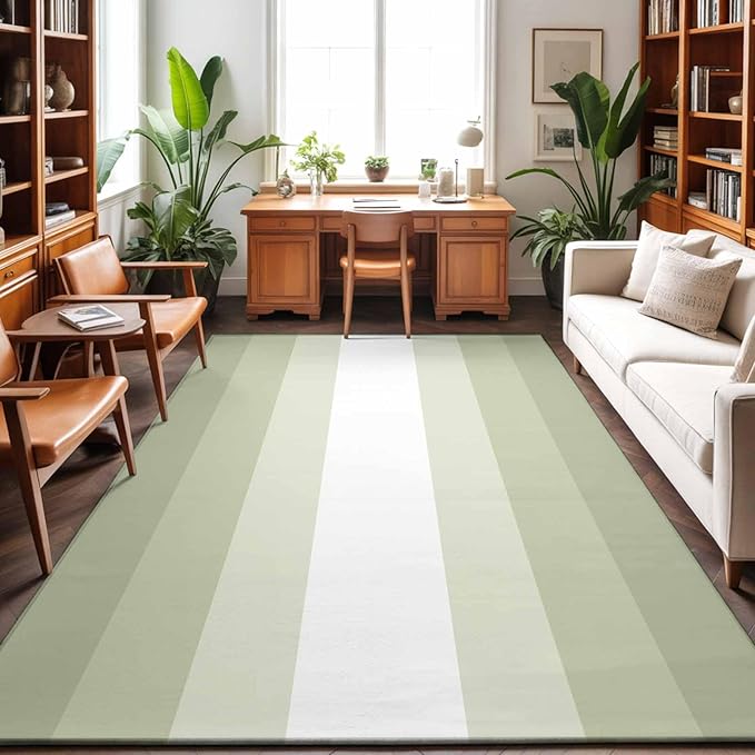 Area Rug 3x5ft, Modern Sage Green Gradient Style Washable Rugs for Living Room Bedroom, Farmhouse Ombre Stripe Soft Non-Slip Area Rugs Rectangle Floor Carpet for Dining Room