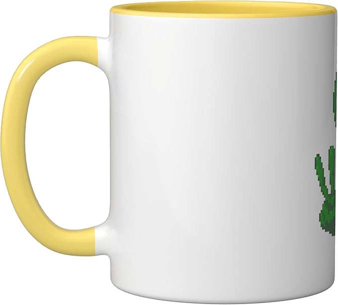 Art Alien Peace Sign UFO Ceramic Mug, Yellow/White