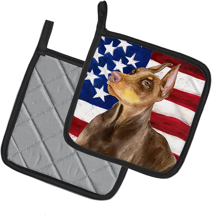 Caroline's Treasures BB9709PTHD Doberman Pinscher Patriotic Pair of Pot Holders Kitchen Heat Resistant Pot Holders Sets Oven Hot Pads for Cooking Baking BBQ, 7 1/2 x 7 1/2