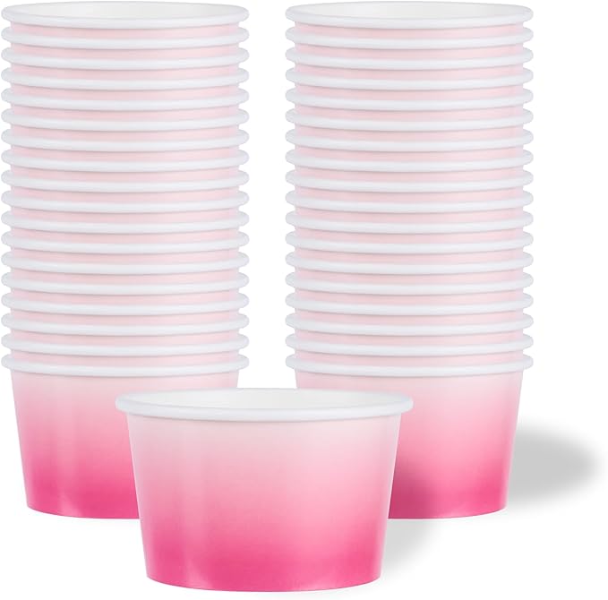Coppetta 8 Ounce Dessert Cups, 50 Greaseproof Ice Cream Cups - Lids Sold Separately, For Hot And Cold Foods, Pink And White Ombre Paper Yogurt Bowls, Disposable, Sturdy - Restaurantware