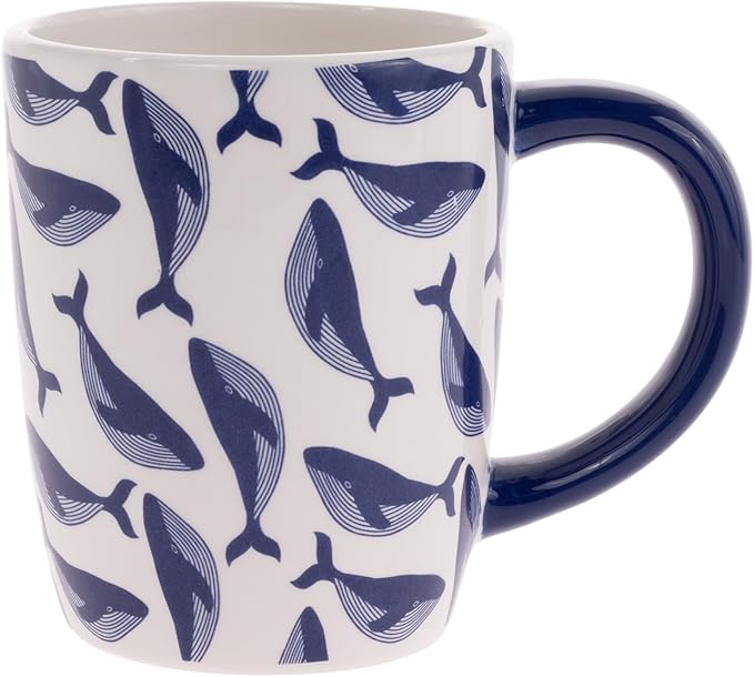Boston International Ceramic Mug for Coffee Tea & Hot Drinks, 12 oz, Navy Whale