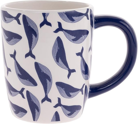 Boston International Ceramic Mug for Coffee Tea & Hot Drinks, 12 oz, Navy Whale