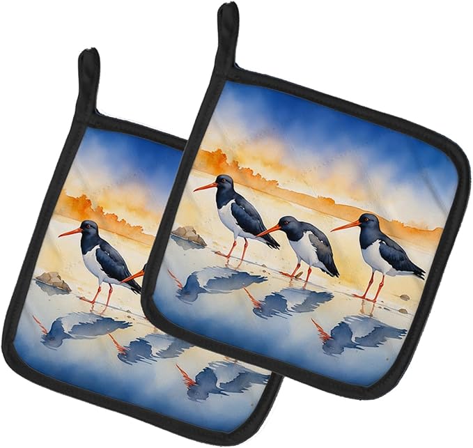 Caroline's Treasures Oystercatchers Foraging Pair of Pot Holders Kitchen Heat Resistant Pot Holders Sets Oven Hot Pads for Cooking Baking BBQ, 7 1/2 x 7 1/2