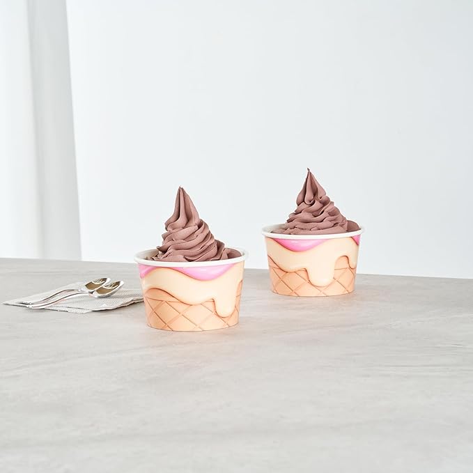 Restaurantware Ice Cream Cups 200 Pack of 8 oz Leak-Resistant Disposable Dessert Bowl Frozen Yogurt Cup Round Paper Container For Cold And Hot Desserts