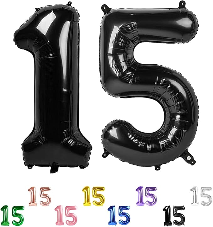 40 Inch 15 Number Balloon, 15 51 Birthday Balloon, Black Party Decoration for 15th Birthday Party Decoration, Promotion Events Decor, Photo Prop