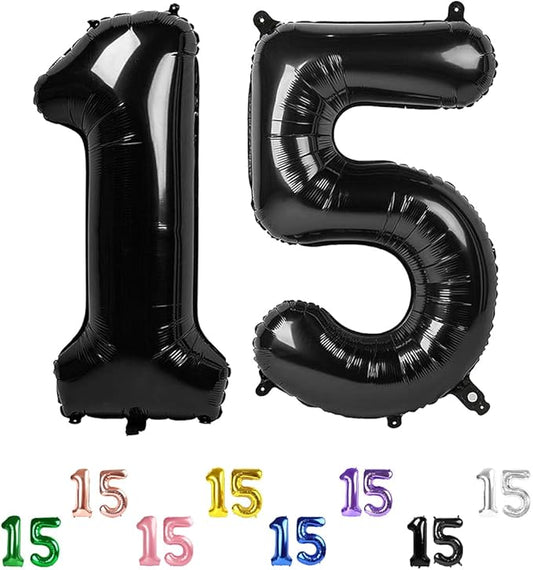 40 Inch 15 Number Balloon, 15 51 Birthday Balloon, Black Party Decoration for 15th Birthday Party Decoration, Promotion Events Decor, Photo Prop