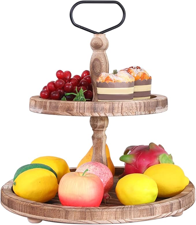 Countertop Fruit and Vegetable Basket Bowl Party Dining Room Table Tea Home Multifunction Decorative Organizer Breakfast for Kitchen Countertop Two Tier Tray Table Centerpieces (Color : 1) (1)