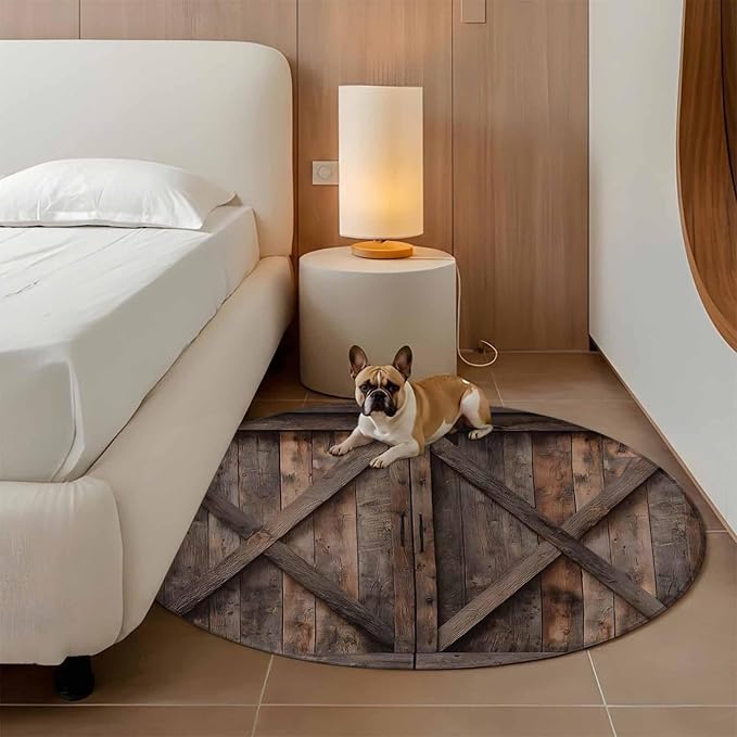 Washable Round Area Rug Vintage Farmhouse Barn Circle Rugs Floor Carpet for Living Room Bedroom, Country Wooden Plank Soft Non Slip Round Rug 5ft