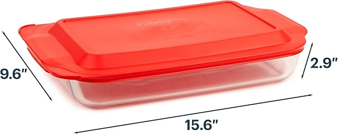 Pyrex Basics 3 QT Glass Baking Dish With Plastic Lid, Casserole Dish, Glass Food Container, Oven, Freezer And Microwave Safe, Clear Container