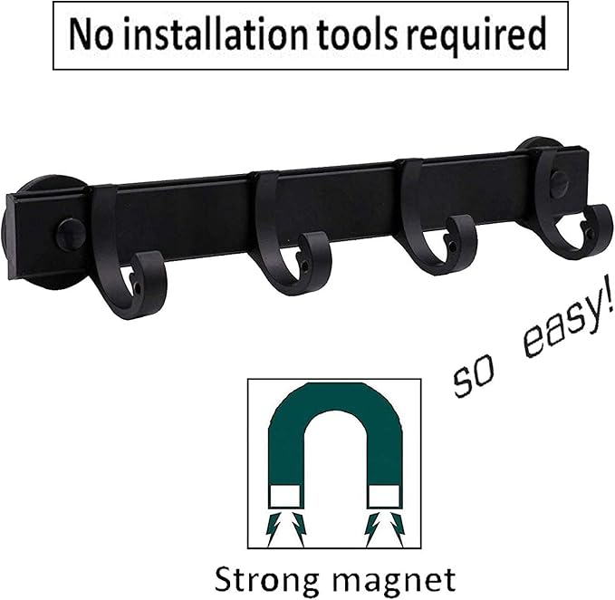 AUXPhome Magnetic BBQ Tool Rack, Universal Fridge Organizer Grill Cutlery Holder Towel Hanger - 4 Adjustable Rail Hooks Storage for Hanging Kitchen Utensils Tongs,Oven mitt,whisks,Hand Towel, etc.