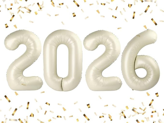 2026 Party Decorations, Cream Balloon Numbers for Happy New Years Eve Party, 40 Inch Balloon for 20 26 Girls Boys Birthday Graduation Wedding Anniversaries Party