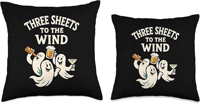 Halloween Beer Wine Drinking Ghosts, Funny, 3 Sheets to Wind Throw Pillow