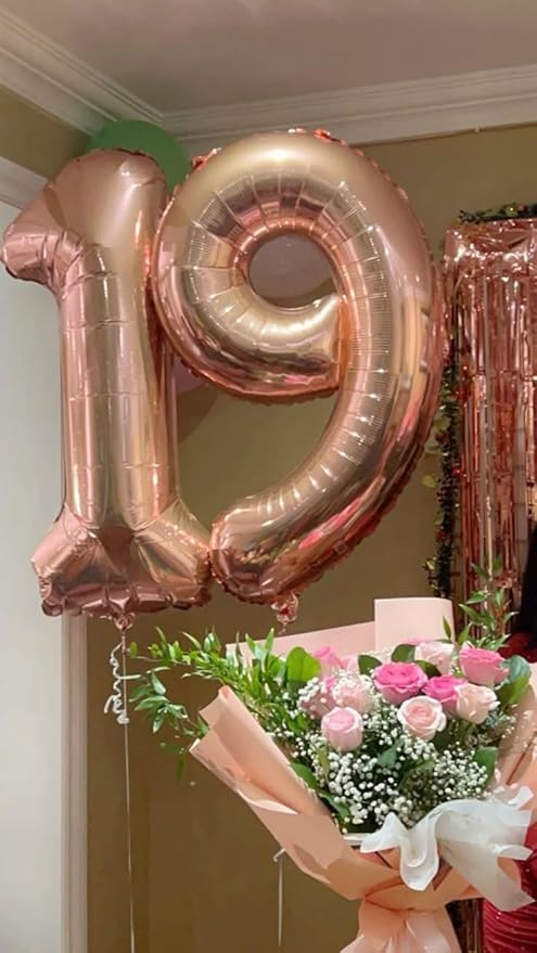 Balloons Number 40Inch, Rose Gold Number 19 Balloons Birthday Decoration for Men & Women, Foil Rose Gold Party Decorations for Birthday Wedding Engagement Memroial Day's