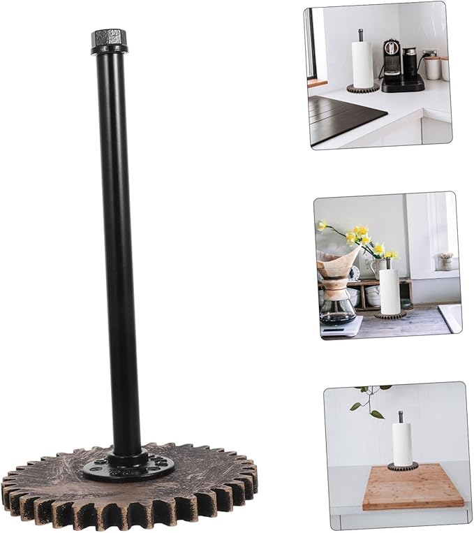 Mipcase Industrial Pipe Paper Towel Holder Rustic Freestanding Design for Kitchen Bathroom Vintage Cast Iron Stand Space-Saving Countertop Rack for Paper Towels