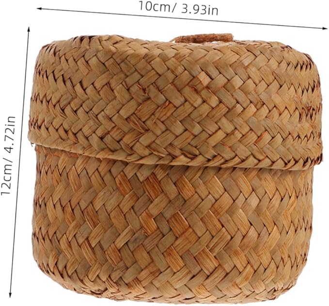 4pcs Hand Woven Seagrass Storage Baskets Lid Rustic Decorative Bins for Organizing Home Kitchen Party Supplies Lightweight Reusable Miniature Containers Yellow