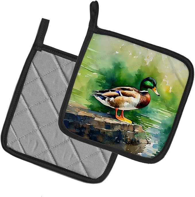 Caroline's Treasures Mallard Pair of Pot Holders Kitchen Heat Resistant Pot Holders Sets Oven Hot Pads for Cooking Baking BBQ, 7 1/2 x 7 1/2