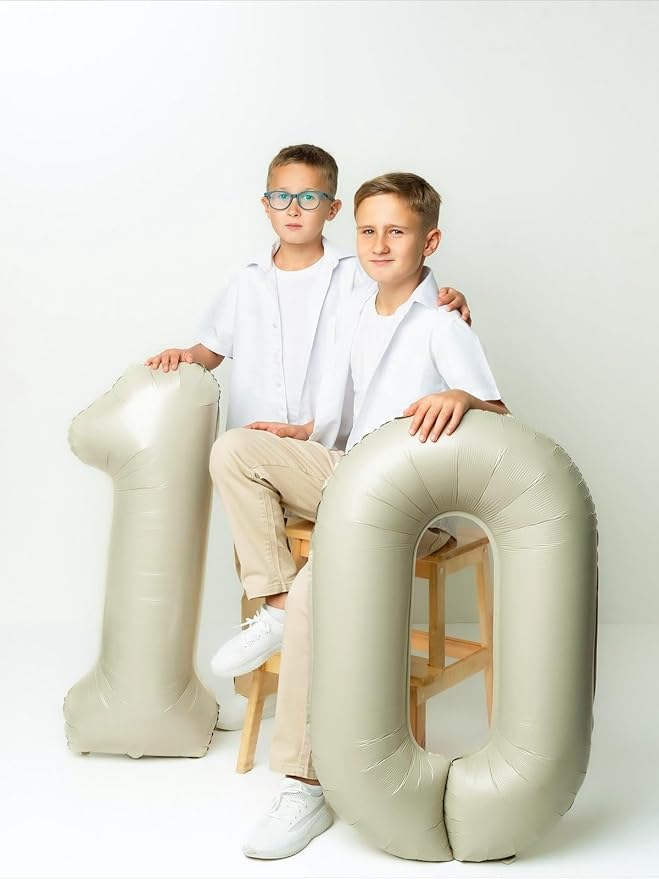 Balloons Number Balloon 10th Birthday Decorations, 40 Inch Big Foil Balloon for Men & Women, Cream Number Balloons for Wedding Memorial Day Birthday Aniversarry Supplies