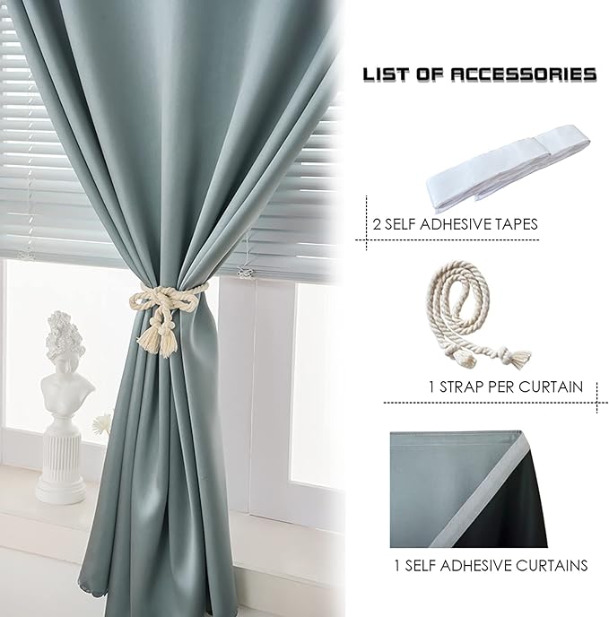 AJAZZ 100% Blackout Self Adhesive Curtains Small Window Short Temporary Blackout Curtains Easy to Install Used for Bedroom Kitchen Window Cover (Silver, 35" W x 48" L) 1 Panel