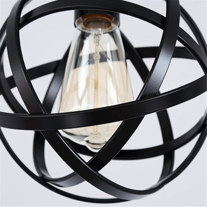 Industrial Metal Spherical Pendant Light, Hanging Cage Globe Ceiling Light Fixture, Semi-Flush Mount Pendant for Kitchen Dining Room Entryway Hallway