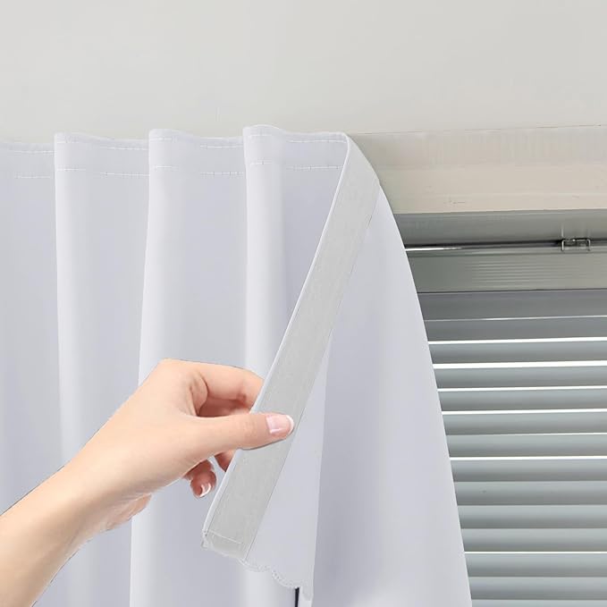 self Adhesive Curtains Portable Blackout Curtain Simple and Easy to Install Bedroom Window Thermal Lnsulated Kitchen Room Darkening Black Small Drapes, 59" W X 84" L, White, 1 Panel
