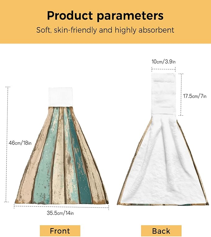 Alandar Home Kitchen Tie Towel Set of 2, Farm Brown Wood Board Retro Absorbent Soft Hand Towels for Bathroom Hanging Towels, Farm Shabby Wood Grain Fast Drying Cleaning Cloth with Loop