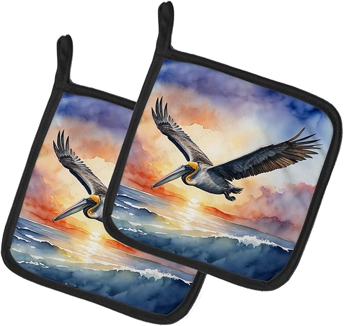 Caroline's Treasures Pelican Fyling at Sunrise Pair of Pot Holders Kitchen Heat Resistant Pot Holders Sets Oven Hot Pads for Cooking Baking BBQ, 7 1/2 x 7 1/2