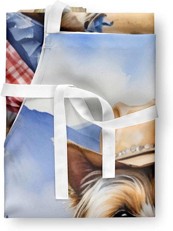 Caroline's Treasures Cairn Terrier Cowboy Welcome Apron Cooking Kitchen Server Baking Crafts Gardening for Adult Women Men, Unisex, Large, Multicolor